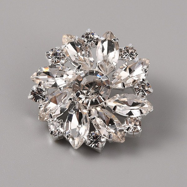 

PandaHall Brass Rhinestone Shank Buttons, 1-Hole, Flower, Crystal, 26.5x10.5mm, Hole: 1.8mm Brass Flower Clear
