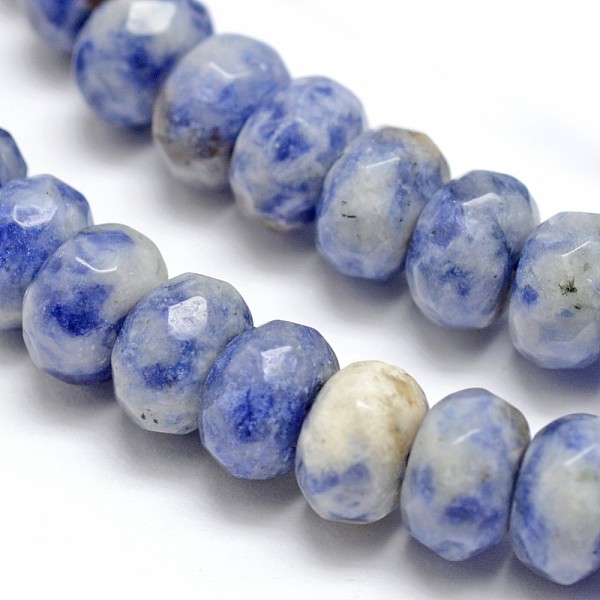 

PandaHall Faceted Natural Blue Spot Jasper Rondelle Beads Strands, 8x5mm, Hole: 1mm, about 76pcs/strand, 15.2 inch Blue Spot Jasper Rondelle