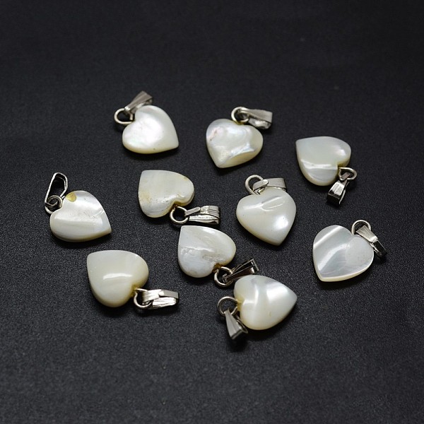 

PandaHall Shell Charms, with Brass Findings, Heart, Platinum, 12~13x9~10x2~4mm, Hole: 2x5mm Shell Heart
