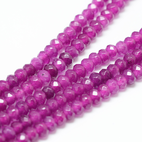 

PandaHall Natural White Jade Bead Strands, Dyed, Faceted, Rondelle, Dark Violet, 4~5x3mm, Hole: 0.5mm, about 115~120pcs/strand, 13.39~13.98...