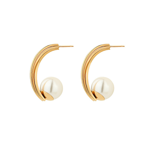 

PandaHall Stainless Steel with Pearl Earrings Stainless Steel Half Round