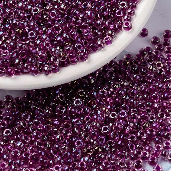 

PandaHall MIYUKI Round Rocailles Beads, Japanese Seed Beads, (RR3529) Fancy Lined Magenta, 8/0, 3mm, Hole: 1mm, about 422~455pcs/10g Glass..., Pink