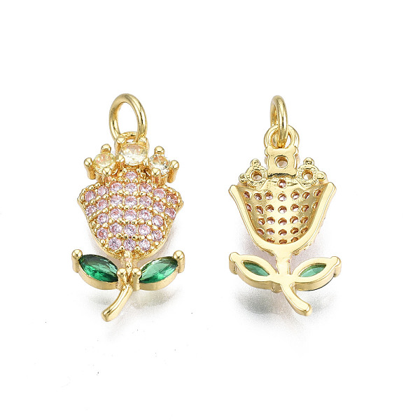 

PandaHall Brass Micro Pave Cubic Zirconia Pendants, Nickel Free, Flower, Real 18K Gold Plated, 18x9.5x3.5mm, Jump Ring 5x1mm, 3mm inner..., Clear