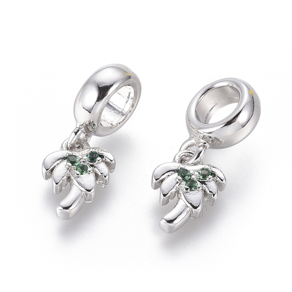 

PandaHall Brass Micro Pave Cubic Zirconia European Dangle Charms, Large Hole Pendants, Coconut Tree, Green, Platinum, 18mm, Hole: 4.5mm...