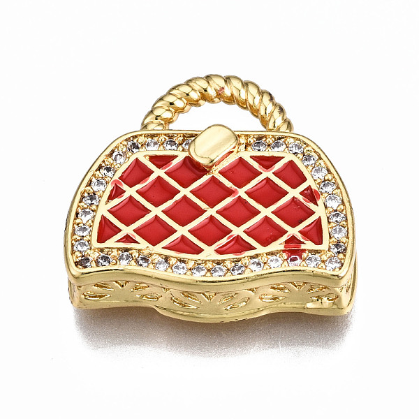 

PandaHall Brass Micro Pave Cubic Zirconia Enamel Pendants, Nickel Free, Bag, Real 16K Gold Plated, FireBrick, 17.5x19x5mm, Hole: 3x6mm..., Red