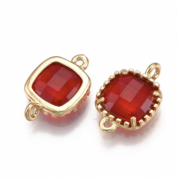

PandaHall Glass Links connectors, with Brass Findings, Faceted, Square, Golden, Red, 14.5x9.5x3.5mm, Hole: 0.8~1.2mm Glass Square Red