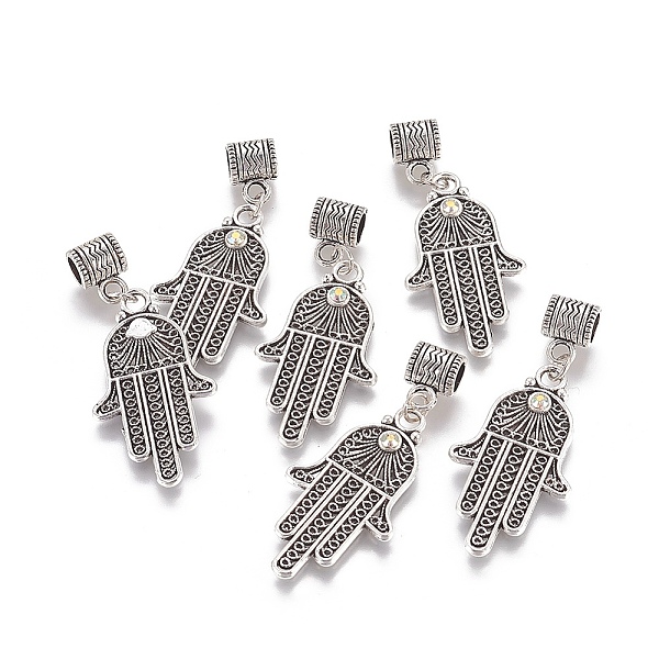 

PandaHall Alloy Rhinestone European Dangle Charms, Large Hole Pendants, Hamsa Hand/Hand of Fatima /Hand of Miriam, Crystal AB, Antique..., Clear