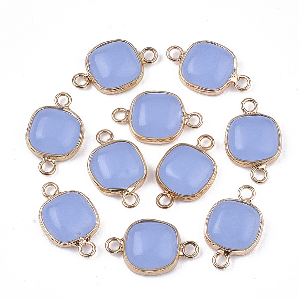 

PandaHall Glass Links connectors, with Brass Findings, Square, Golden, Cornflower Blue, 21x13x5~5.5mm, Hole: 2.5mm Glass Square Blue