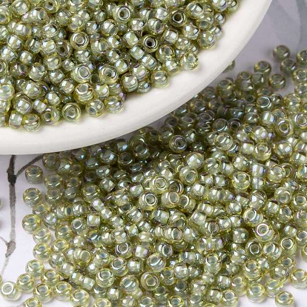 

PandaHall MIYUKI Round Rocailles Beads, Japanese Seed Beads, (RR359) Pale Blue Lined Light Topaz Luster, 8/0, 3mm, Hole: 1mm, about...