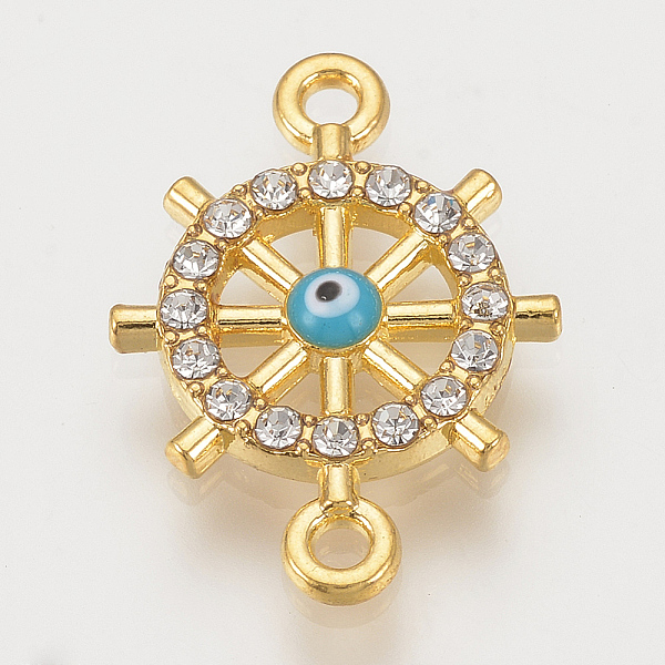 

PandaHall Alloy Rhinestone Links connectors, Cadmium Free & Lead Free, Helm with Evil Eye, Sky Blue, Golden, 20.5x14.5x2mm, Hole: 1.5mm...