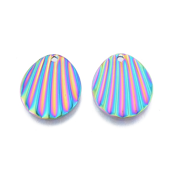 

PandaHall Ion Plating(IP) 201 Stainless Steel Pendant, Shell Effect Textured Charms, Oval, Rainbow Color, 21.5x18x1mm, Hole: 1.6mm 201...