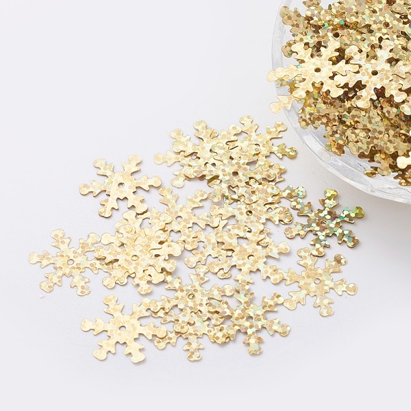 

PandaHall Ornament Accessories Plastic Paillette/Sequins Beads, Snowflake, Gold, 19x17x0.1mm, Hole: 1.4mm Plastic Snowflake Gold