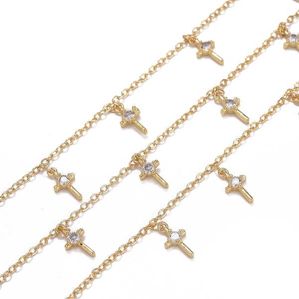 

PandaHall 3.28 Feet Handmade Brass Cable Chains, with Cubic Zirconia Charms, Long-lasting Plated, Soldered, Cross, Clear,Golden, Link...