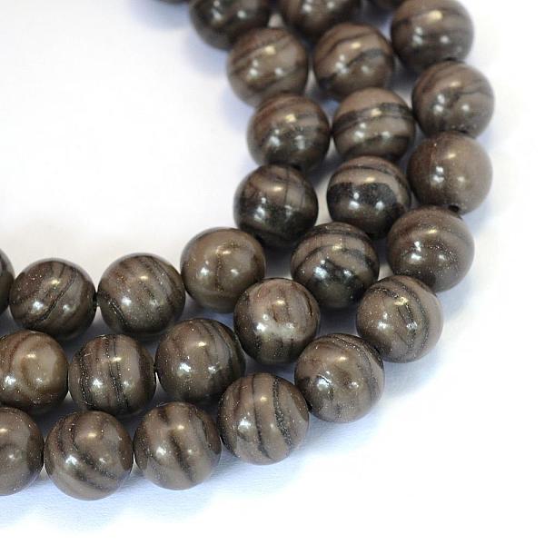 

PandaHall Natural Black Wood Lace Stone Round Bead Strands, 10~10.5mm, Hole: 1.2mm, about 36pcs/strand, 15.5 inch Wood Lace Stone Round