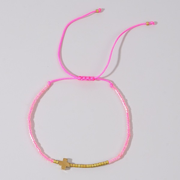 

PandaHall Simple European Style Glass Seed Bead & Cross Braided Bead Bracelets for Women Glass Cross