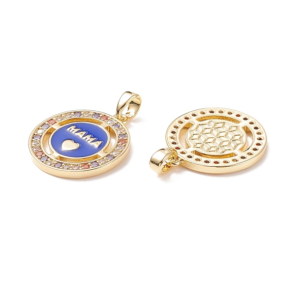 

PandaHall Rack Plating Brass Micro Pave Cubic Zirconia Pendants, with Enamel, Cadmium Free & Lead Free, Flat Round with Word Mama & Heart...