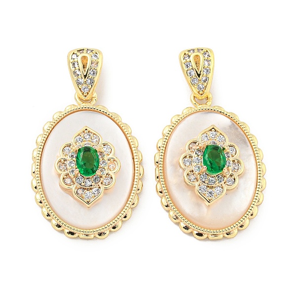 

PandaHall Brass Micro Pave Clear Cubic Zirconia Pendants, with Glass, Oval Charms, Real 18K Gold Plated, 21x15x6mm, Hole: 4.8x2mm..., Green