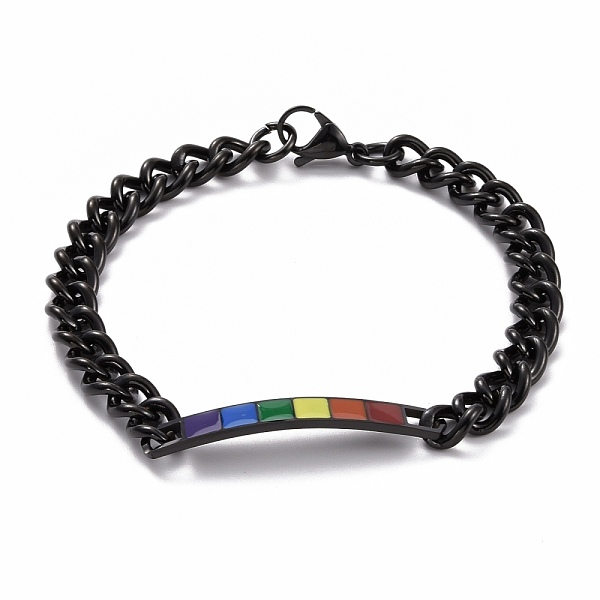 

PandaHall Rainbow Pride Bracelet, Enamel Rectangle Bar Link Bracelet for Men Women, Electrophoresis Black, 8-3/4 inch(22.3cm) 201 Stainless...