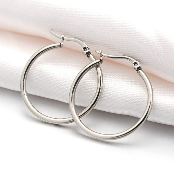 

PandaHall 201 Stainless Steel Big Hoop Earrings, with 304 Stainless Steel Pin, Hypoallergenic Earrings, Ring Shape, Stainless Steel Color...