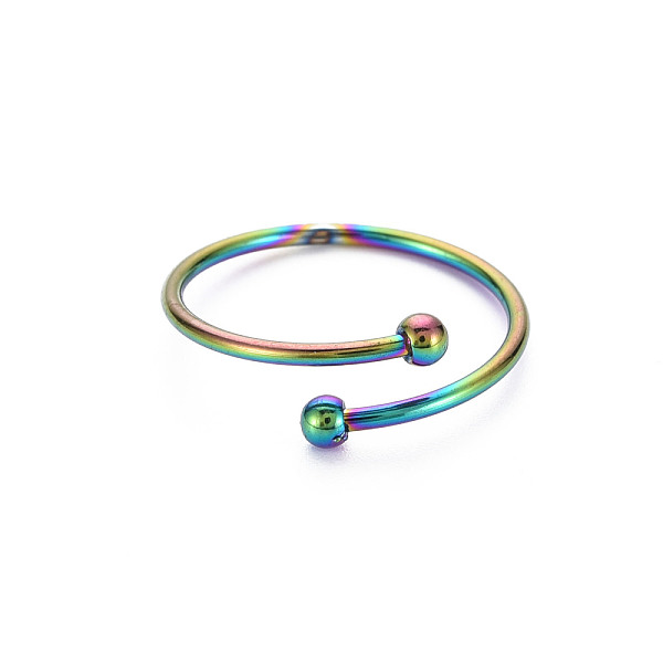 

PandaHall Rainbow Color 304 Stainless Steel Double Beaded Thin Open Cuff Rings, US Size 7 3/4(17.9mm) 304 Stainless Steel