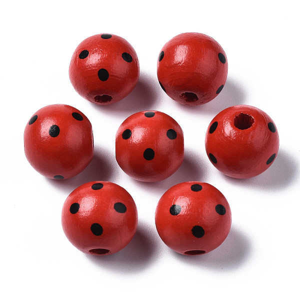

PandaHall Painted Natural Wood European Beads, Large Hole Beads, Printed, Round with Dot, Red, 16x15mm, Hole: 4mm Wood Round Red