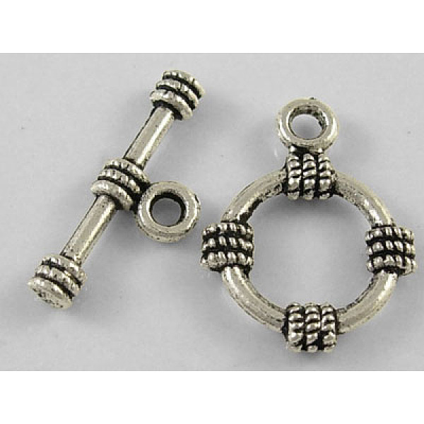 PandaHall Tibetan Style Alloy Toggle Clasps, Lead Free and Cadmium Free, Ring, Antique Silver, Ring: about 15mm wide, 19mm long, Bar: about...