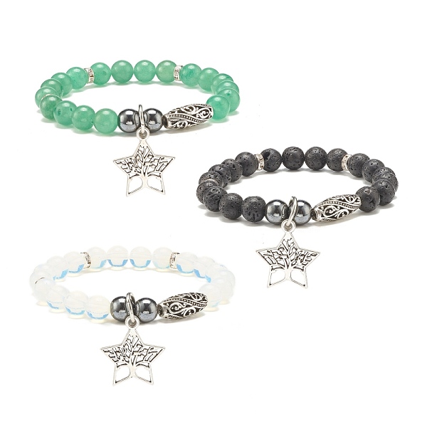

PandaHall Gemstone & Synthetic Hematite Stretch Bracelet with Star Charm, Gemstone Jewelry for Women, Inner Diameter: 2 inch(5.2cm) Mixed..., Clear