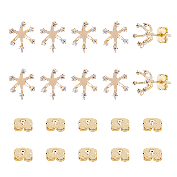 

PandaHall SUPERFINDINGS 10Pcs Real 18K Gold Plated Flower Stud Earring Findings with 10Pcs Brass Ear Nuts Clear Cubic Zirconia Flower Brass...