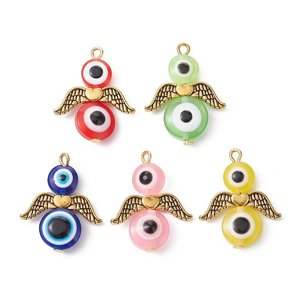 

PandaHall Evil Eye Resin Bead Pendants, Angel Charms with Alloy Wings, Antique Golden, 25.5x20x5~5.5mm, Hole: 1.6mm Alloy+Resin Angel &...