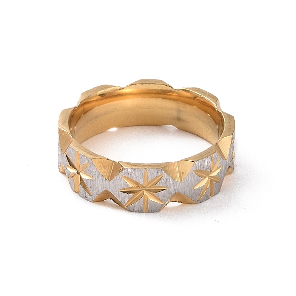 Two Tone 201 Stainless Steel Hexagon With Star Finger Ring For Women