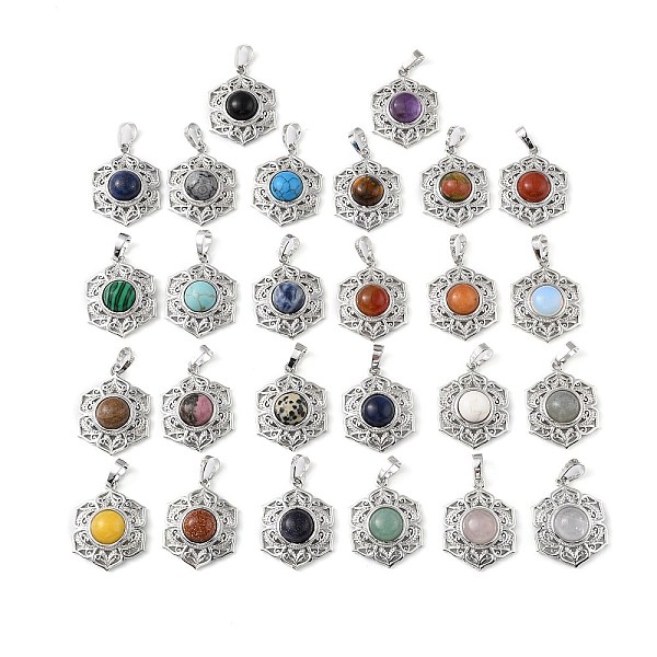 

PandaHall Natural & Synthetic Mixed Gemstone Pendants, with Rack Plating Brass Findings, Cadmium Free & Lead Free, Flower...