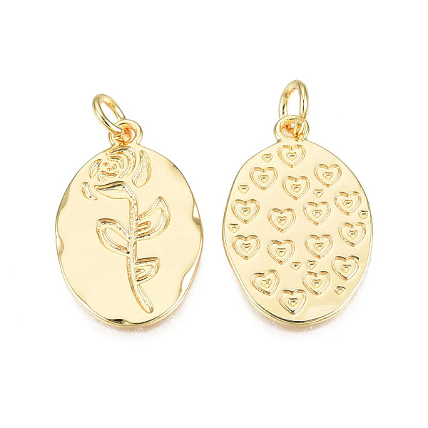 

PandaHall Brass Pendants, with Jump Rings, Nickel Free, Oval with Rose, Real 18K Gold Plated, 21x13.5x1mm, Jump Ring: 5x1mm, 3mm inner...