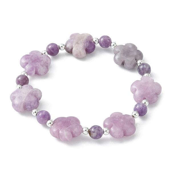 

PandaHall Natural Phosphosiderite & Lepidolite & Synthetic Hematite Flower Beaded Stretch Bracelet, Inner Diameter: 2 inch(5.2cm) Mixed...