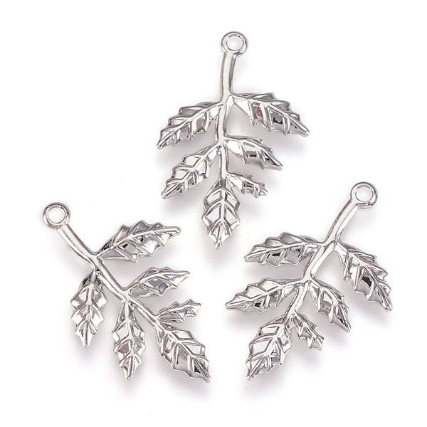 

PandaHall Rack Plating Brass Pendants, Leaf, Platinum, 26.5x17x1mm, Hole: 1.6mm Brass Leaf