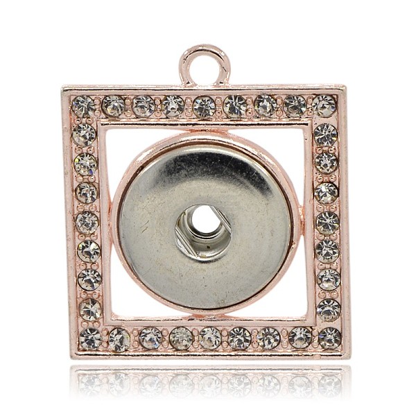 

PandaHall Champagne Gold Tone Alloy Rhinestone Brass Snap Pendant Making, Square, Crystal, 36x31x5mm, Hole: 3mm, Half Hole: 6mm, Fit Snap..., Clear