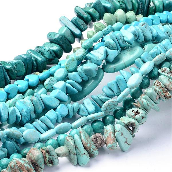 

PandaHall Natural Magnesite Bead Strands, Dyed & Heated, Mixed Shapes, Dark Turquoise, 5~30x9~15x4~9mm, Hole: 1mm, about 40~101pcs/strand..., Cyan