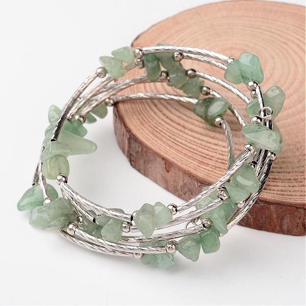 

PandaHall 5-Loop Natural Green Aventurine Chip Beaded Wrap Bracelets, with Steel Bracelet Memory Wire, Brass Tube Beads and Iron Spacer...