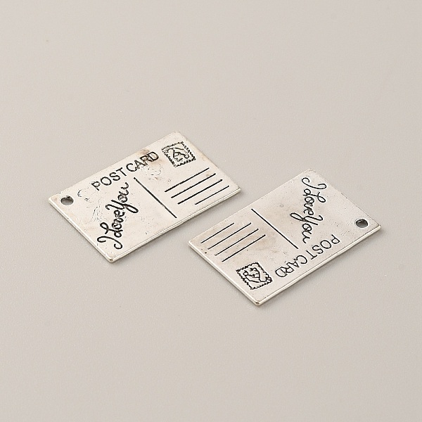 

PandaHall Tibetan Style Alloy Charms, Rectangle with Word Post Card & I Love You, Antique Silver, 26x16x1mm, Hole: 1.2mm Alloy Rectangle