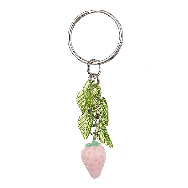 

PandaHall Resin Strawberry Pendant Keychain, with Acrylic Leaf Charm and Iron Keychain Ring, Pink, 7.5cm Resin Strawberry Pink