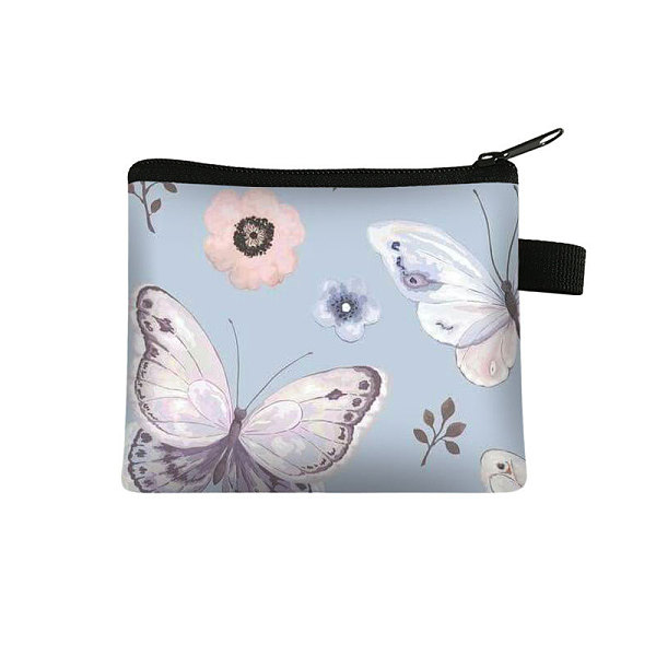 PandaHall Flower & Butterfly Pattern Cartoon Style Polyester Clutch Bags, Change Purse with Zipper & Key Ring, for Women, Rectangle, Alice...