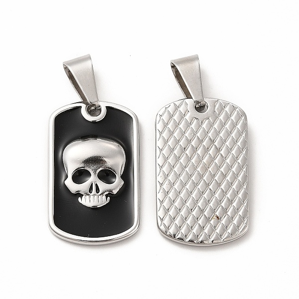 

PandaHall 304 Stainless Steel Enamel Pendants, with 201 Stainless Steel Clasp, Rectangle with Skull, Stainless Steel Color, 26x16x3mm, Hole..., Black