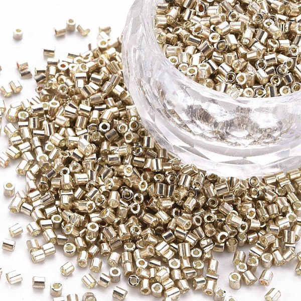 

PandaHall Glass Bugle Beads, Metallic Colours, Pale Goldenrod, 2.5~3x2mm, Hole: 0.9mm, about 15000pcs/pound Glass