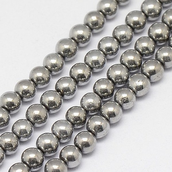 

PandaHall Electroplate Natural Pyrite Round Beads Strands, Platinum Plated, 4mm, Hole: 1mm, about 100pcs/strand, 15.74 inch Pyrite Round