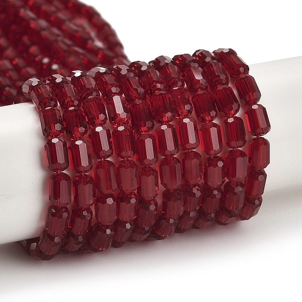 

PandaHall Transparent Glass Beads Strands, Faceted Barrel, Dark Red, 5~6x4mm, Hole: 1mm, about 78~81pcs/strand, 15.94''~18.82''(40.5~47.8cm)...
