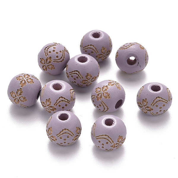 

PandaHall Painted Natural Wood Beads, Laser Engraved Pattern, Round with Flower Pattern, Plum, 10x9mm, Hole: 3mm Schima Wood Round Purple