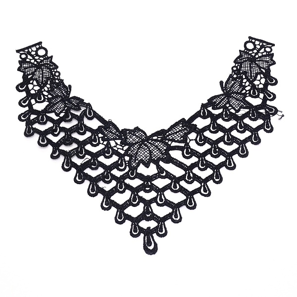 

PandaHall Milk Silk Embroidered Floral Lace Collar, Neckline Trim Clothes Sewing Applique Edge, Black, 265x260x1.5mm Cloth Heart Black