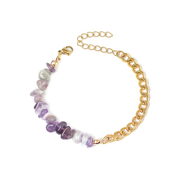 

PandaHall Natural Amethyst Beaded Bracelets, with Stainless Steel Chains, 6-3/4 inch(17cm) Amethyst Chip
