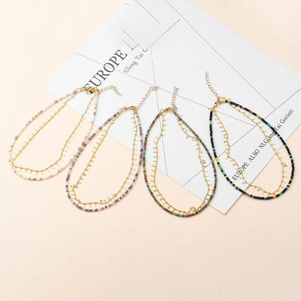 

PandaHall Double Layer Necklaces, with Faceted Glass Beads, 304 Stainless Steel Lobster Claw Clasps, Brass Curb Chains & Charms, Golden..., Multicolor