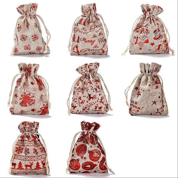 PandaHall 24Pcs 8 Styles Christmas Theme Cotton Gift Packing Pouches Drawstring Bags, for Christmas Valentine Birthday Party Candy Wrapping...