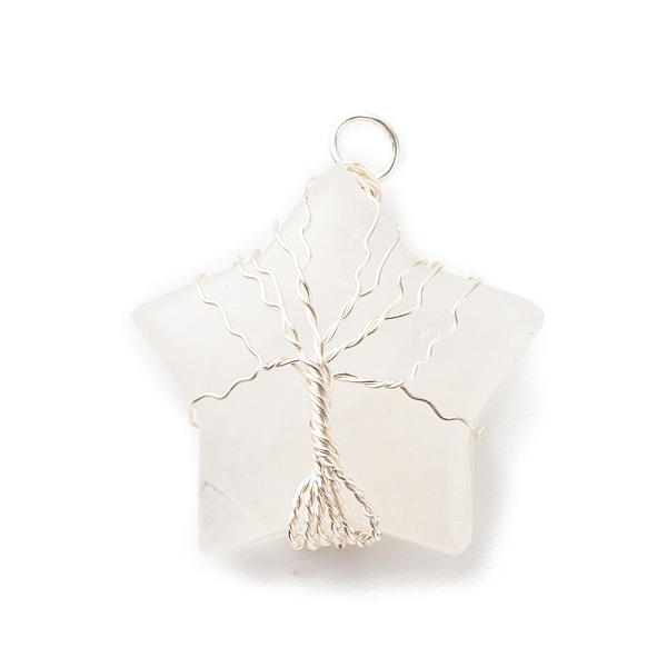 

PandaHall Natural Quartz Crystal Pendants, with Silver Tone Copper Wire Wrapped, Star with Tree, 36x30x12mm, Hole: 3.5mm Quartz Crystal Star
